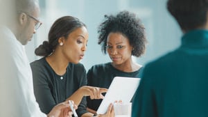 Two women looking at a document